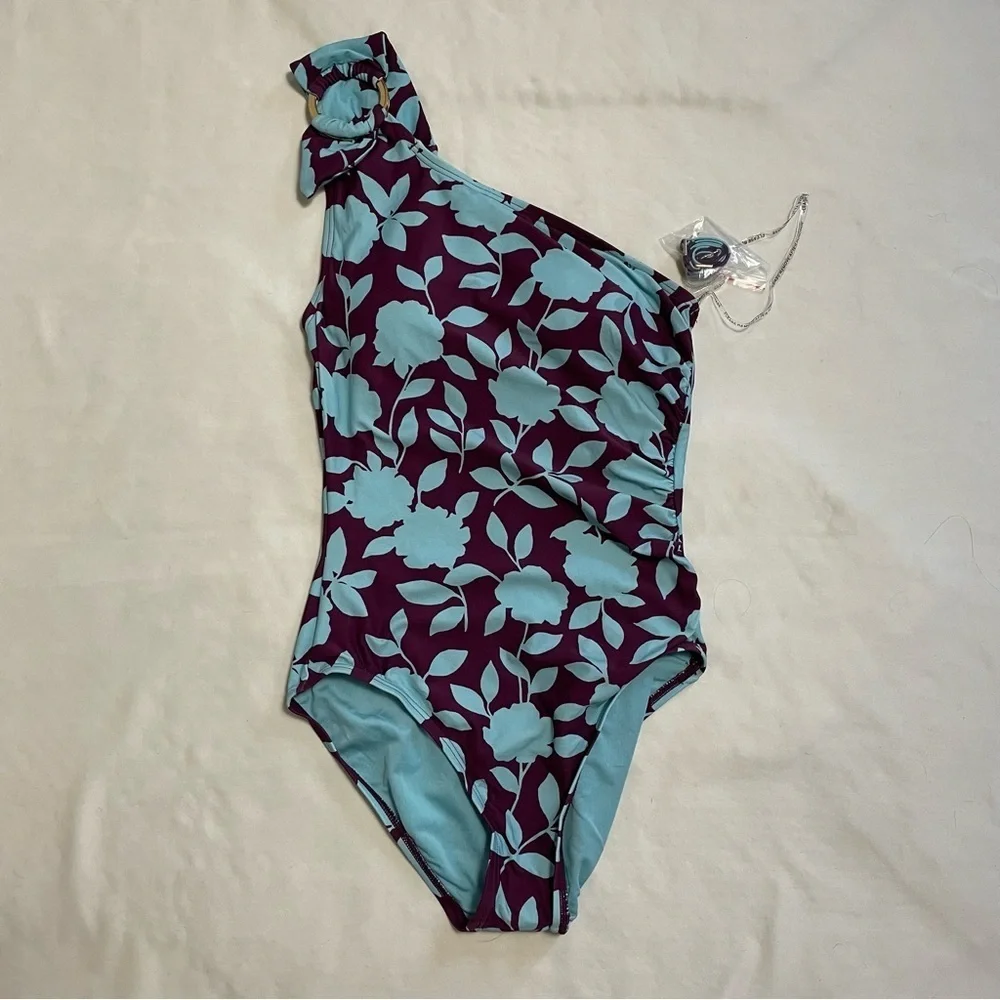 New Kate Spade New York Geranium Grove Buckle One Shoulder Swimsuit Size S